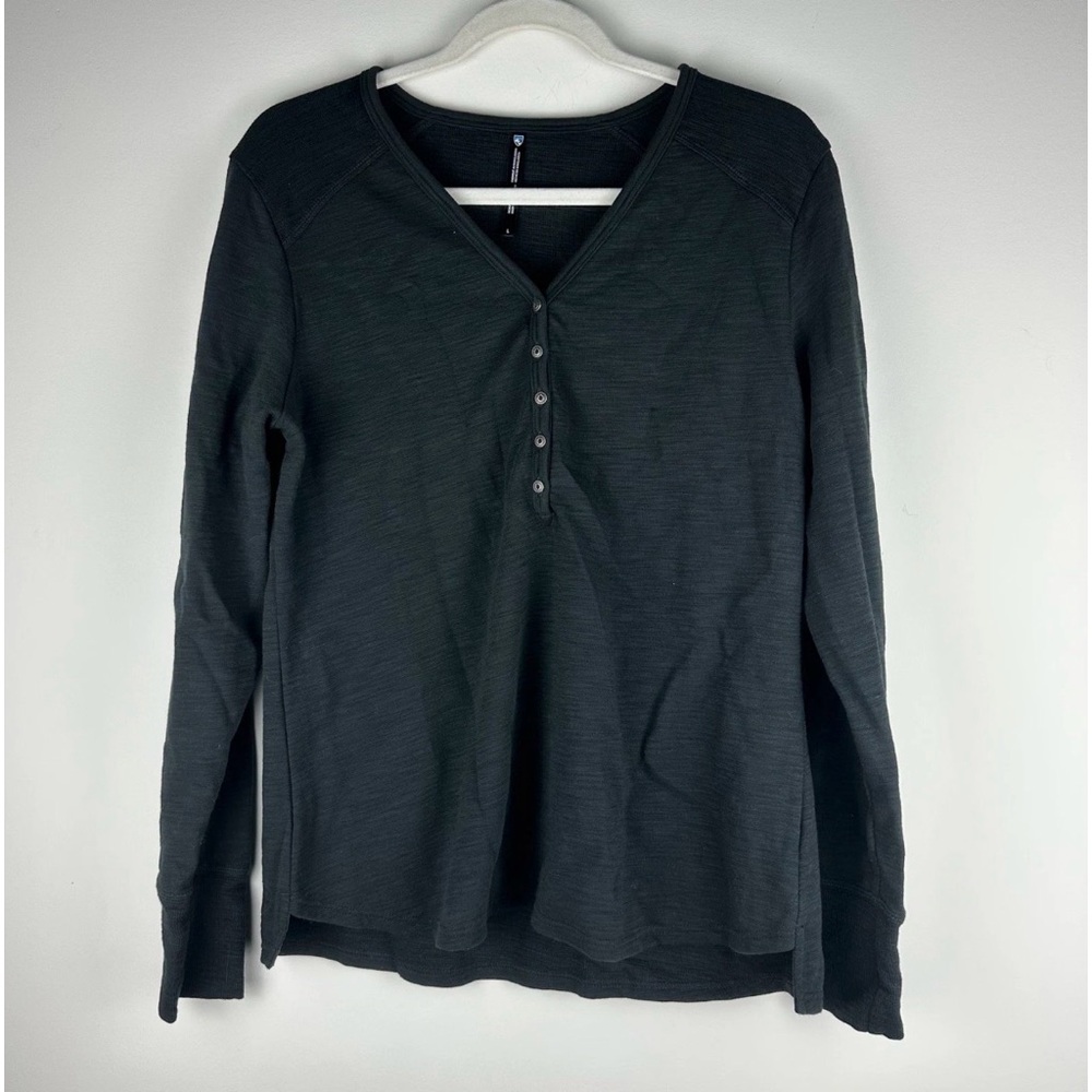 Kuhl Shirt Women's Large Baselayer Long Sleeve Ribbed Thermal Henley 1/4 Button